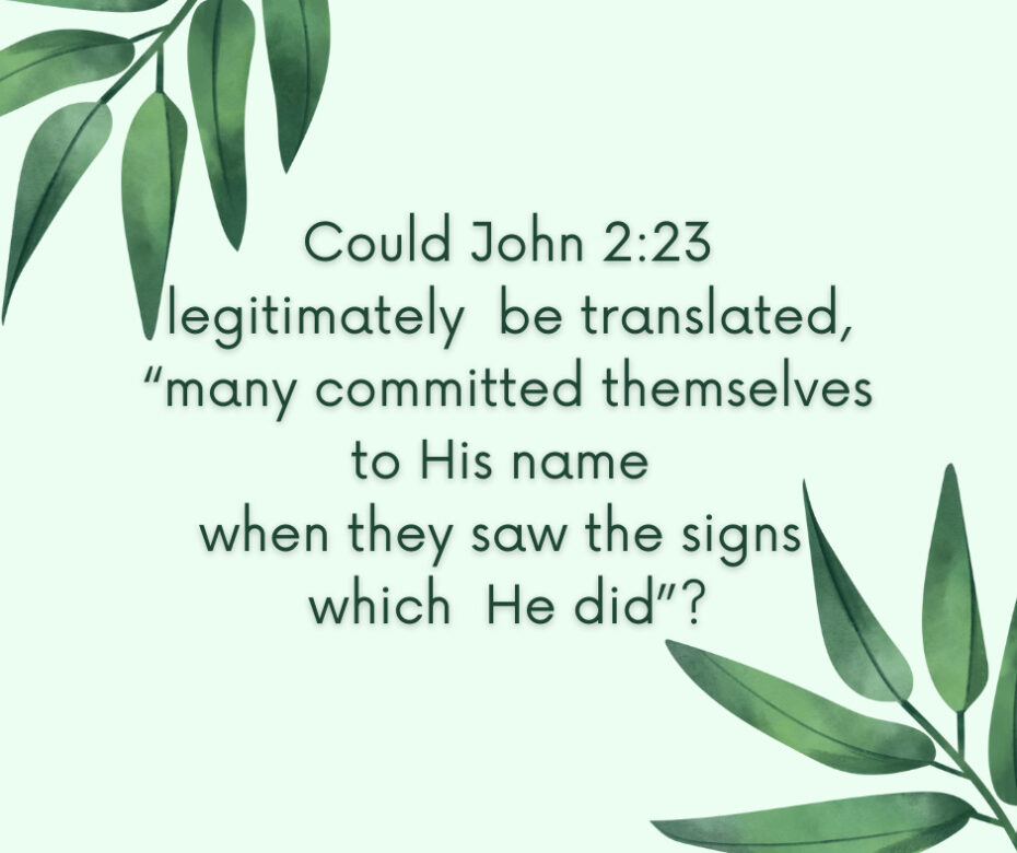 Could John 223 legitimately be translated, “many committed themselves to His name when they saw the signs which He did”