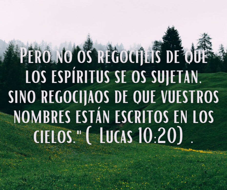 Pero no os regocijéis de que los espíritus se os sujetan, sino regocijaos de que vuestros nombres están escritos en los cielos. (Lucas 1020).