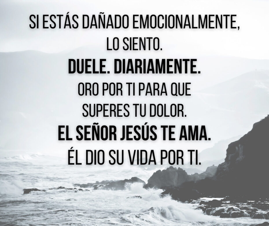 Si estás dañado emocionalmente, lo siento. Duele. Diariamente. Oro por ti para que superes tu dolor. El Señor Jesús te ama. Él dio su vida por ti.