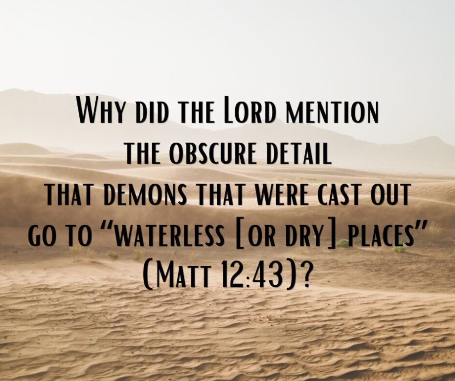 Why did the Lord mention the obscure detail that demons that were cast out go to “waterless [or dry] places” (Matt 1243)