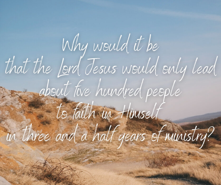 Why would it be that the Lord Jesus would only lead about five hundred people to faith in Himself in three and a half years of ministry_